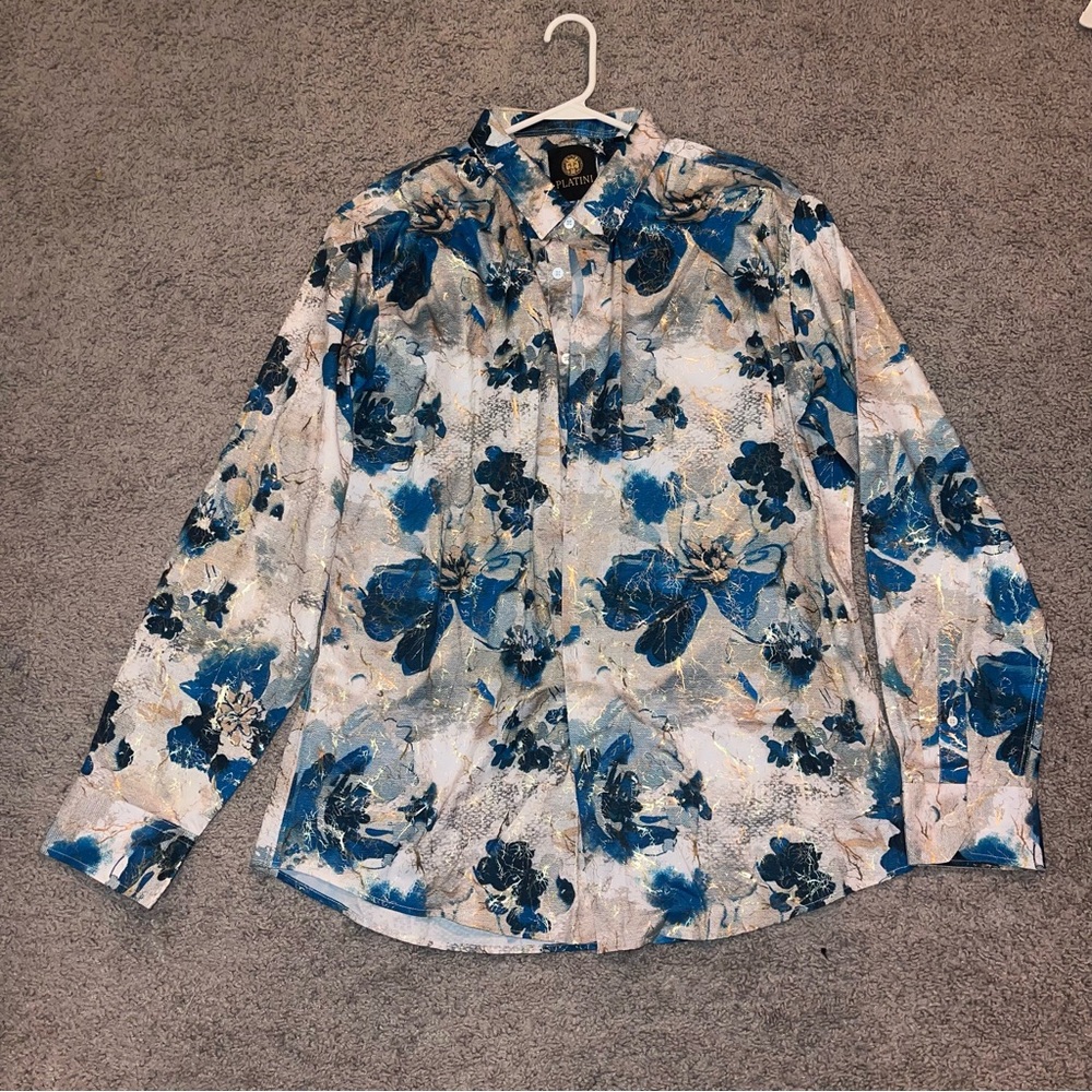 Men's Floral Blue and White Shirt Jacket
